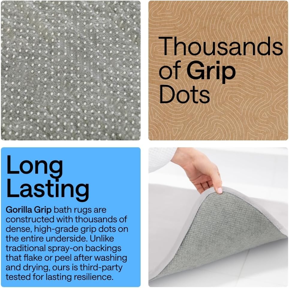 image:imageGORILLA GRIP Textured Backing Bathroom Rugs Soft Memory Foam Absorbent Striped Bath Mats Machine Washable amp Fade Resistant Bathmat Accessories for Floor Home Decor Shower Essentials Grey 30x18Light Gray