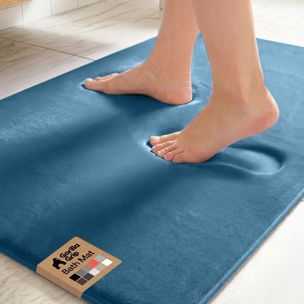 image:imageGORILLA GRIP Textured Backing Bathroom Rugs Soft Memory Foam Absorbent Striped Bath Mats Machine Washable amp Fade Resistant Bathmat Accessories for Floor Home Decor Shower Essentials Grey 30x18Blue