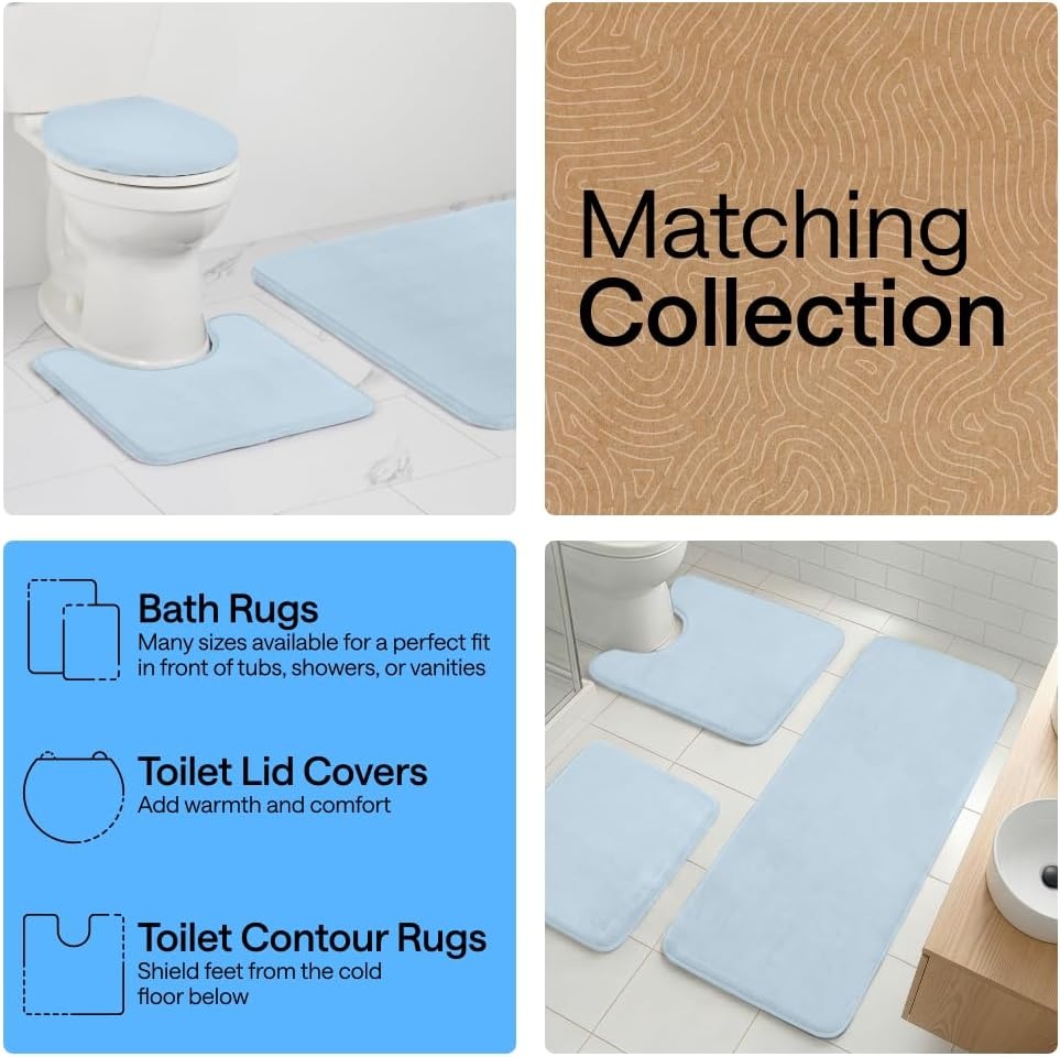 image:imageGORILLA GRIP Textured Backing Bathroom Rugs Soft Memory Foam Absorbent Striped Bath Mats Machine Washable amp Fade Resistant Bathmat Accessories for Floor Home Decor Shower Essentials Grey 30x18Light Blue