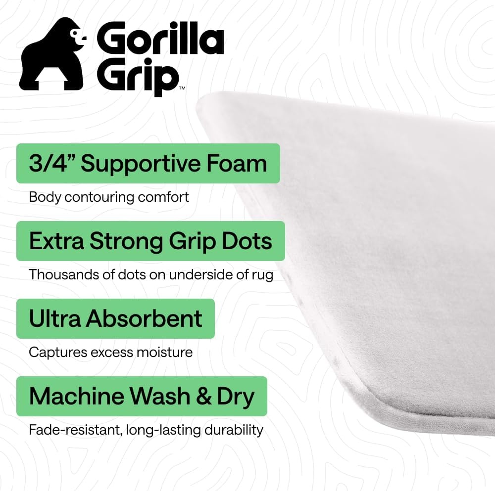 image:imageGORILLA GRIP Textured Backing Bathroom Rugs Soft Memory Foam Absorbent Striped Bath Mats Machine Washable amp Fade Resistant Bathmat Accessories for Floor Home Decor Shower Essentials Grey 30x18Light Gray
