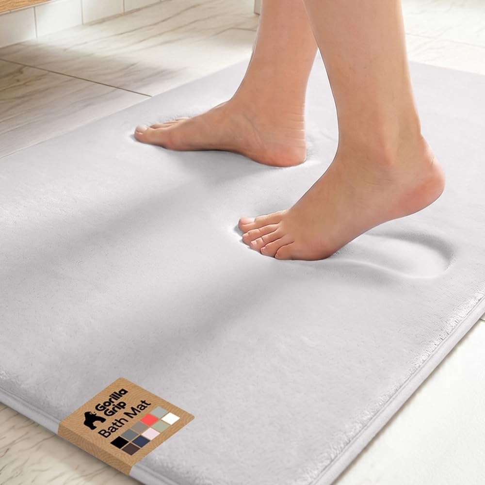 image:imageGORILLA GRIP Textured Backing Bathroom Rugs Soft Memory Foam Absorbent Striped Bath Mats Machine Washable amp Fade Resistant Bathmat Accessories for Floor Home Decor Shower Essentials Grey 30x18Light Gray