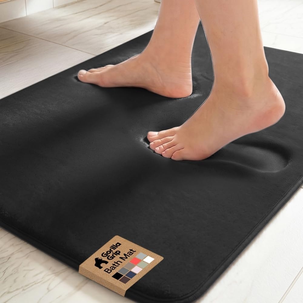 image:imageGORILLA GRIP Textured Backing Bathroom Rugs Soft Memory Foam Absorbent Striped Bath Mats Machine Washable amp Fade Resistant Bathmat Accessories for Floor Home Decor Shower Essentials Grey 30x18Black