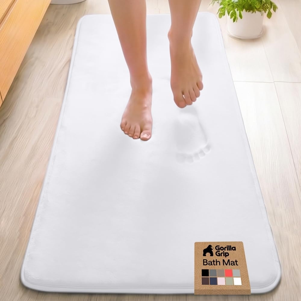 image:imageGORILLA GRIP Textured Backing Bathroom Rugs Soft Memory Foam Absorbent Striped Bath Mats Machine Washable amp Fade Resistant Bathmat Accessories for Floor Home Decor Shower Essentials Grey 30x18White