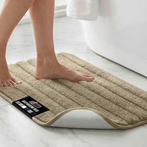 image:imageGORILLA GRIP Textured Backing Bathroom Rugs Soft Memory Foam Absorbent Striped Bath Mats Machine Washable amp Fade Resistant Bathmat Accessories for Floor Home Decor Shower Essentials Grey 30x18Beige